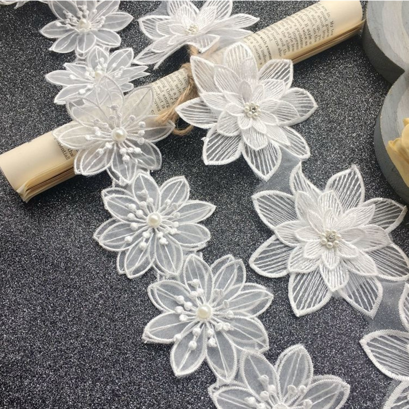 Organza Nail Bead Embroidery Thread White Small Flower Cloth Stickers  Accessories Embroidery Clothes Patch Stickers Decorative Accessories  Embroidery