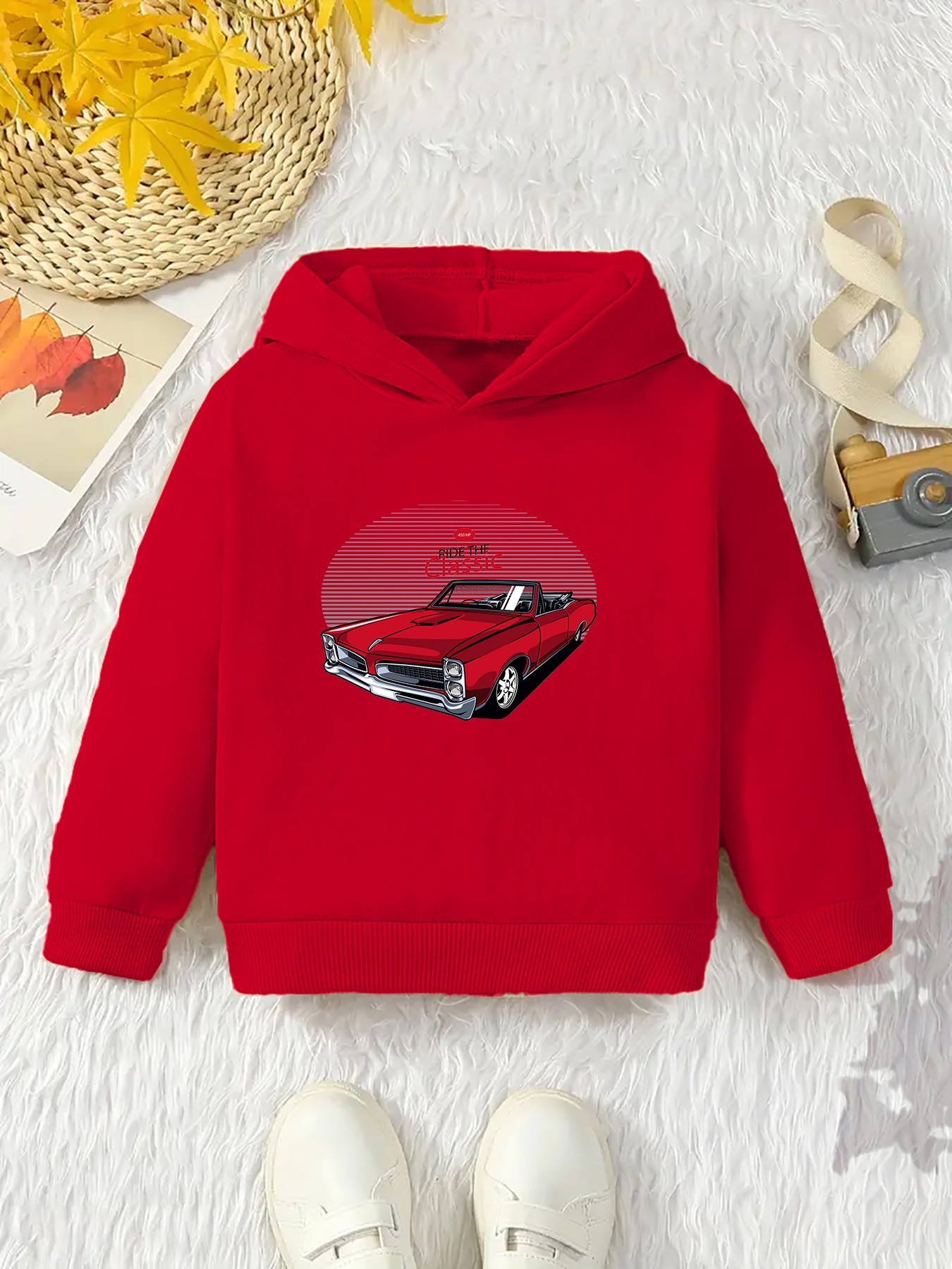 Classic Red Muscle Car Print Hoodie Kids Casual Pullover - Temu