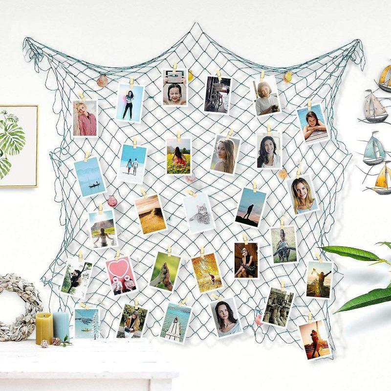 Nautical Blue Fishing Net Wall Decor Seashells Perfect Home - Temu