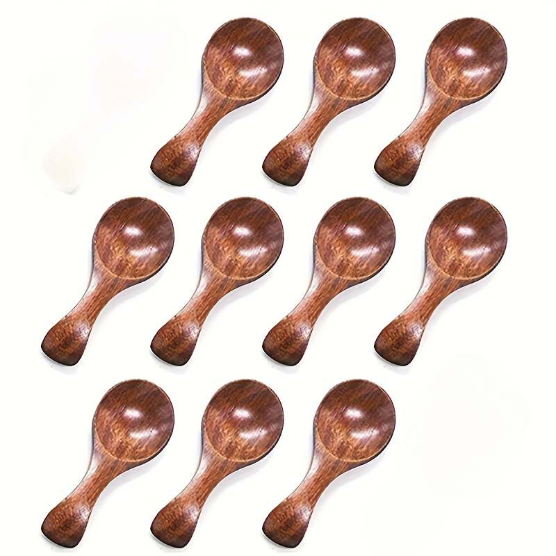 10 pezzi piccolo cucchiaio di legno Mini caffè tè Scoop sale spezie  condimento cucchiaio manico corto