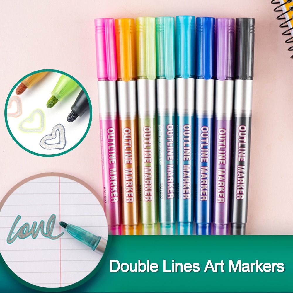Double Lines Contour Art Pens, Marker Pens Scrapbooking
