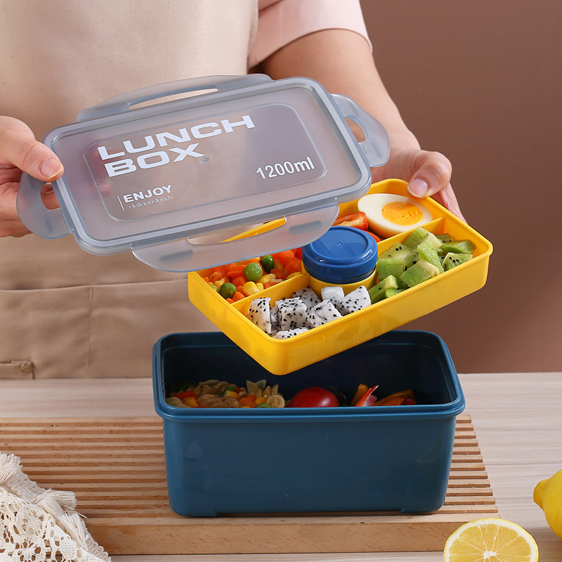 Portable Microwaveable Plastic Lunch Box, Double-layer Lunch Box With Lunch  Bag & Cutlery & Sauce Box, For Teenagers And Workers At School, Canteen,  Back School, For Camping Picnic And Beach, Home Kitchen