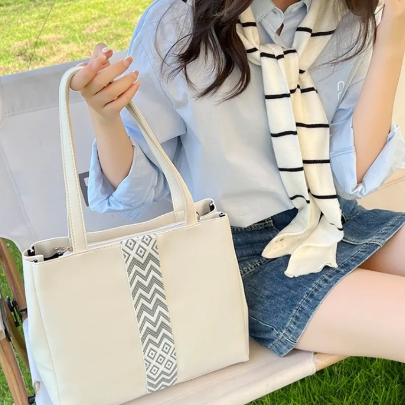 Simple Geometric Pattern Stripe Decor Tote Bag Classic All Match Shoulder  Bag For Women Daily Use Shopping Bag, Shop On Temu And start Saving