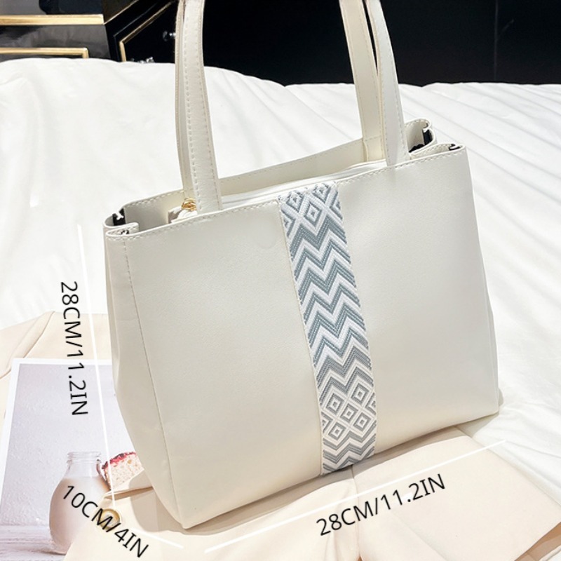 Simple Geometric Pattern Stripe Decor Tote Bag Classic All Match Shoulder  Bag For Women Daily Use Shopping Bag, Shop On Temu And start Saving