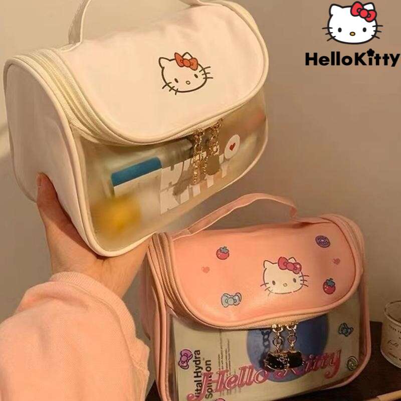NGCJZF Kawaii Hello Kitty Bag, Hello Kitty Makeup Bag, Cute Cartoon  Cosmetics Bag, Mini Travel Toiletry Bag, Waterproof Reusable Faux Leather  Hello