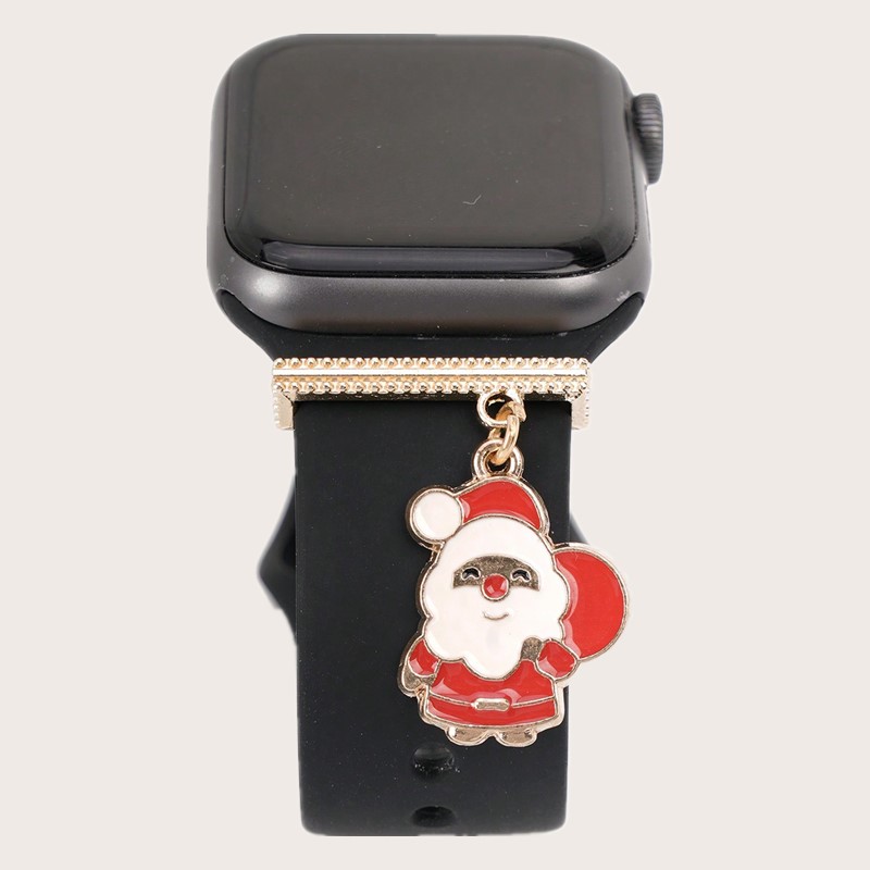 1pc Metal Cute Santa Claus Watch Strap Charm Decorative Ring Compatible With Apple Watch Band Series Accessories Best Christmas Gift For Friends