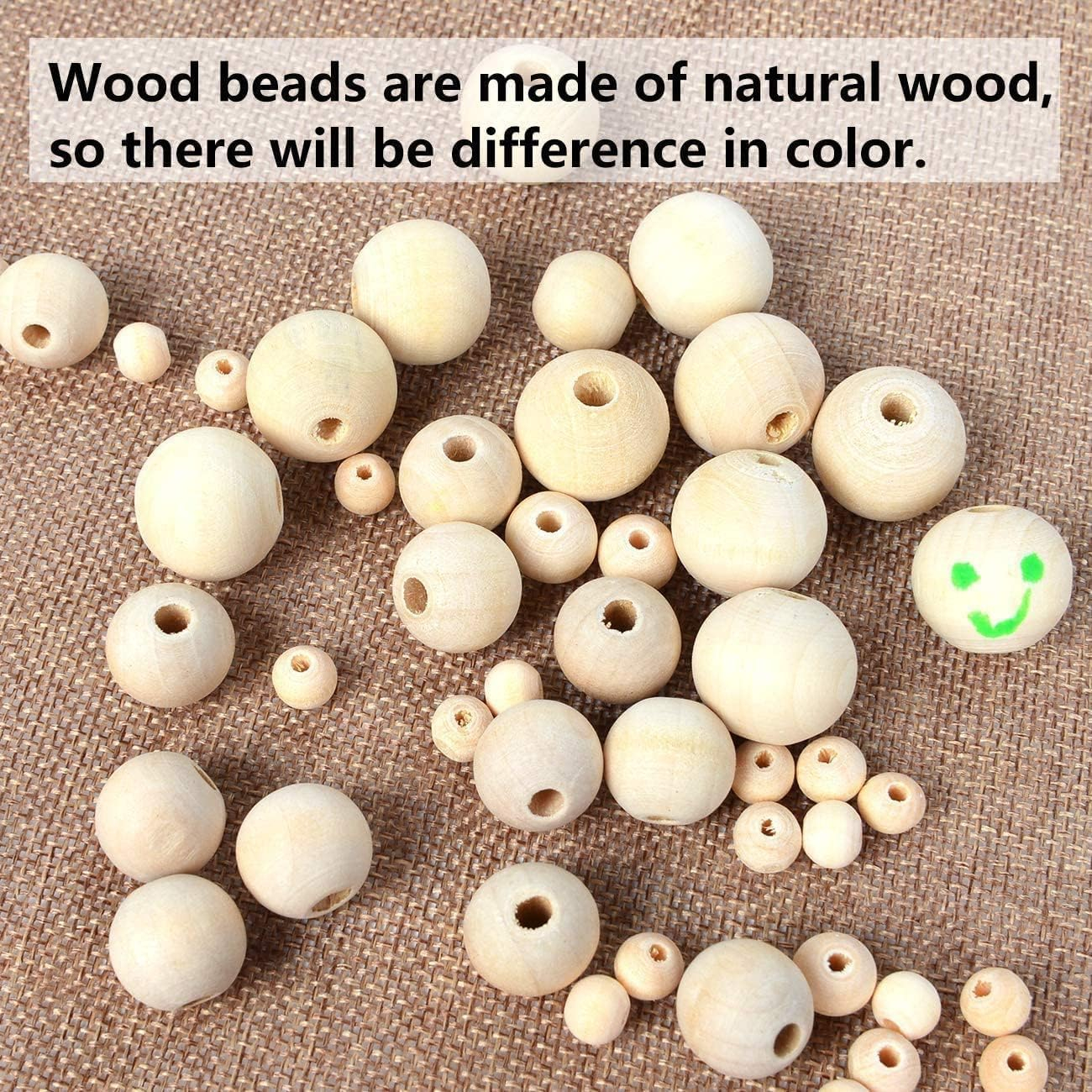  300Pcs Green Wooden Beads for Crafts, Natural Round