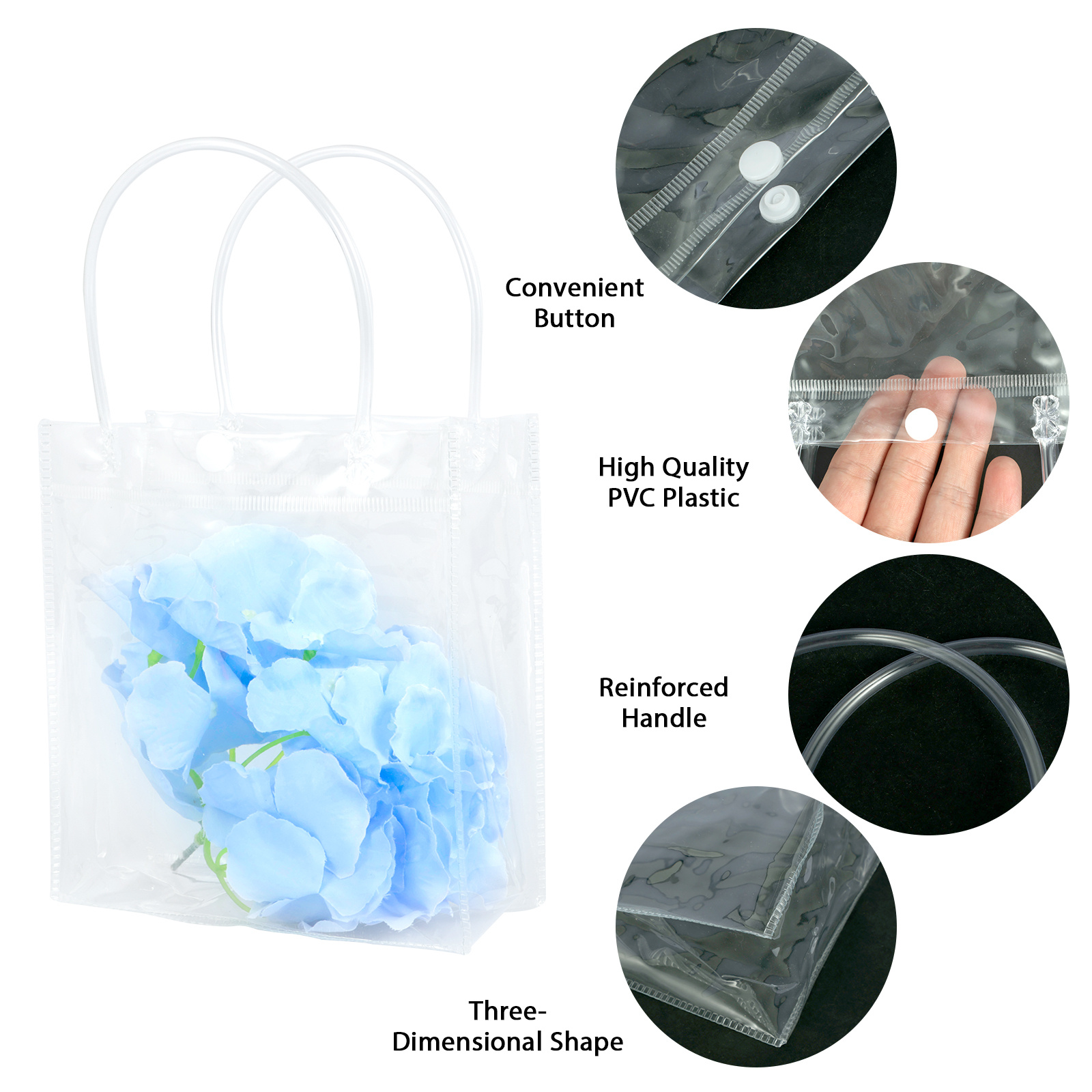Clear Gift Bags with Handle,,20 Pack Clear PVC Plastic Gift Bags with Handle,Reusable  Plastic Gift Wrap Tote Bags,Wrap Tote Bags Transparent Shopping Bags for  christmas Gift Wedding Birthday Party Favor