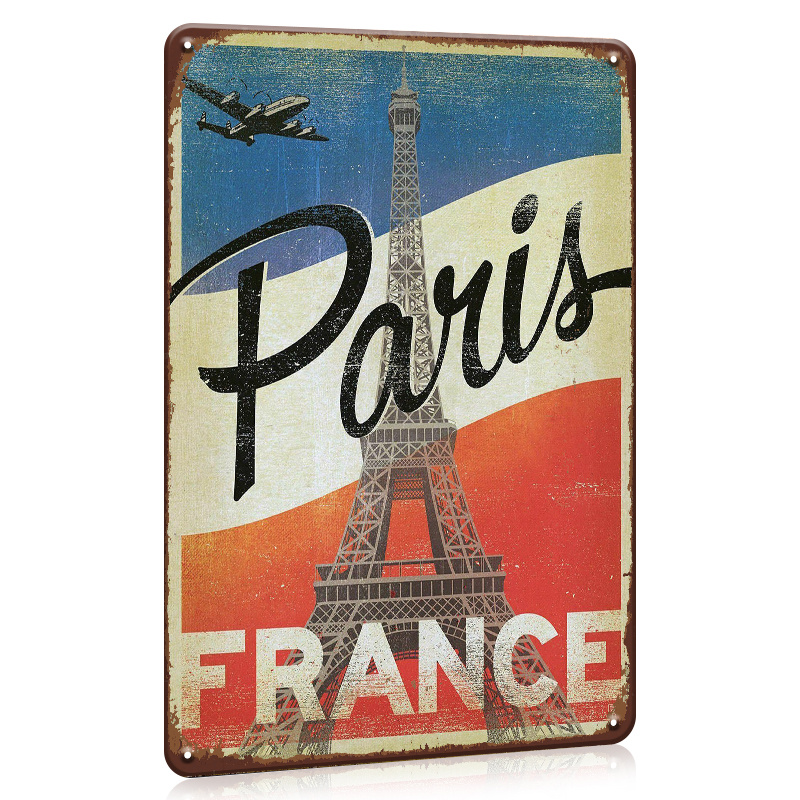 Paris France Vintage Travel Poster Eiffel Tower Retro Metal Print