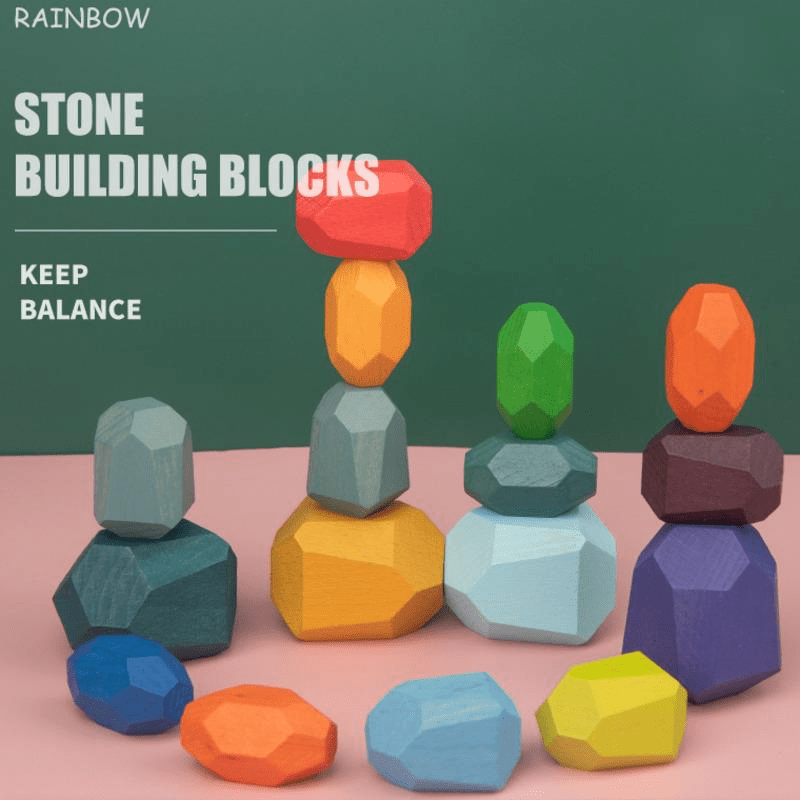 Wooden Stacking Rocks, Preschool Balancing Stones for Kids 1-6