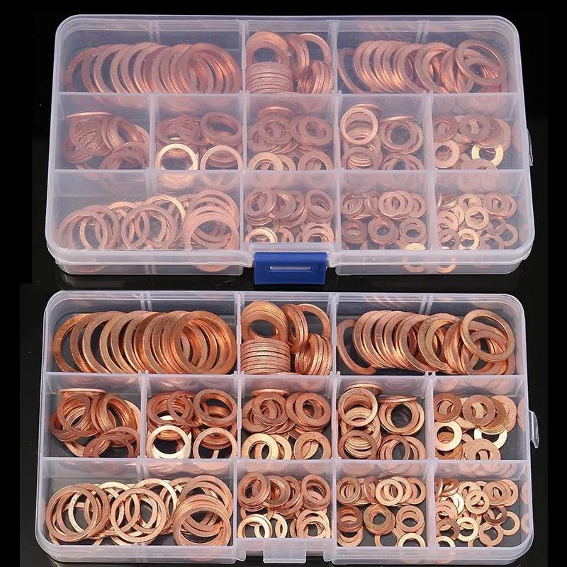 

100/200/280pcs Copper Sealing Solid Gasket, Nut And Bolt Set Flat Ring Seal Assortment Kit With Box