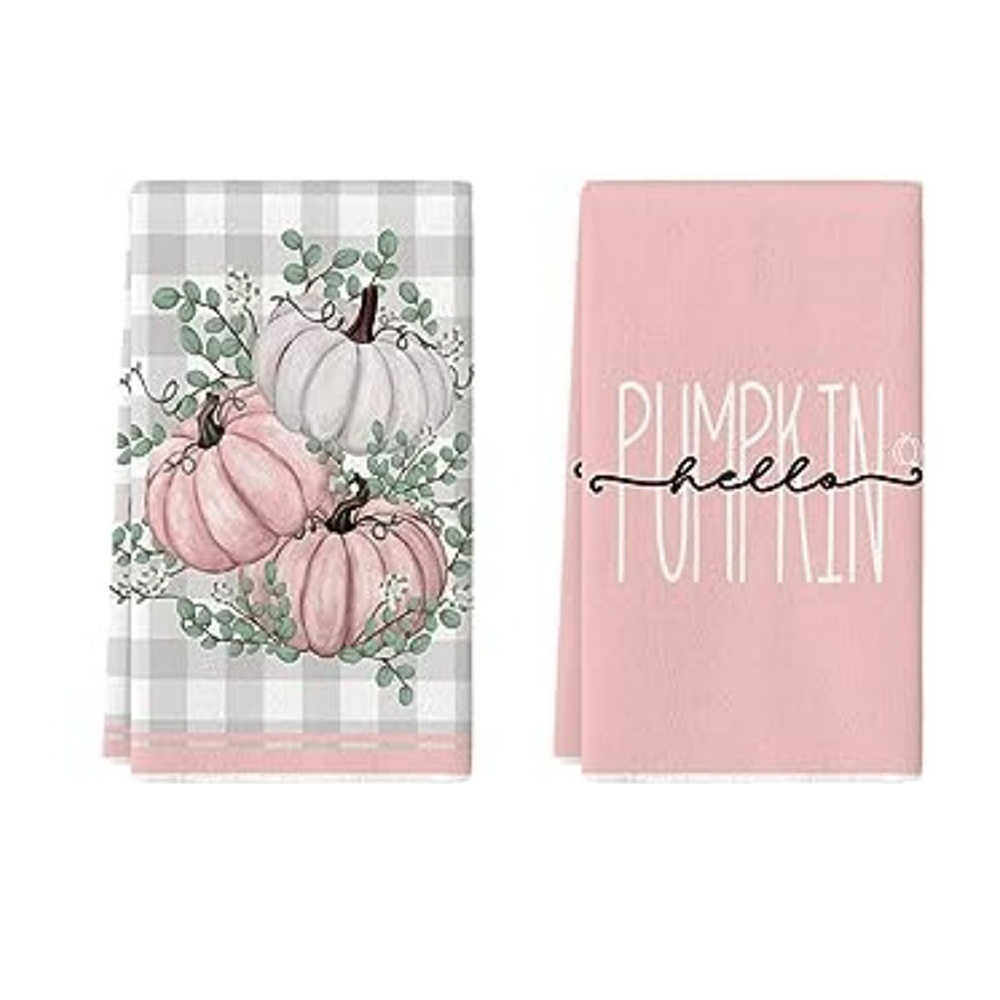 2pcs Fall Pumpkin Saying Kitchen Dish Towels Set Autumn Buffalo