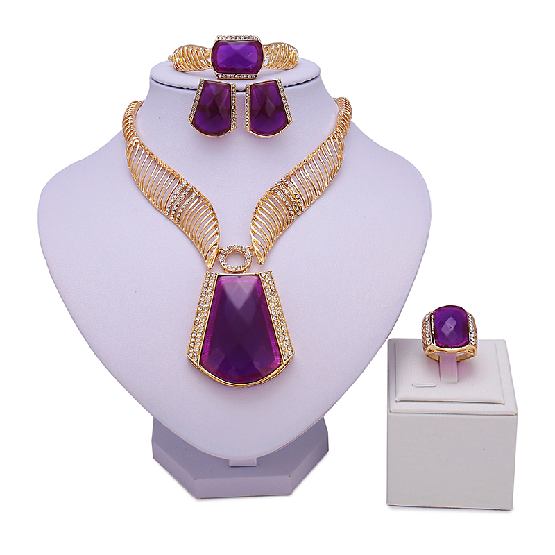 

Earrings + Necklace + Bracelet + Ring Traditional Bridal Jewelry Set 18k Gold Plated Inlaid Geometric Gemstone Match Daily Outfits Party Accessories