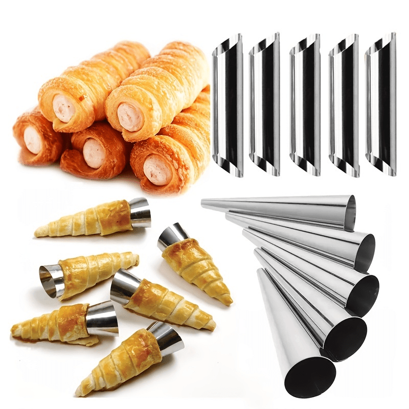 

5pcs Stainless Steel Cream Corner Molds, Canned Shapes, Filling Tubes, Baking Molds, Cream Rolls, Puffs, Waffle Cones, Baking Supplies, Kitchen Tools For Restaurant/food Truck/bakery