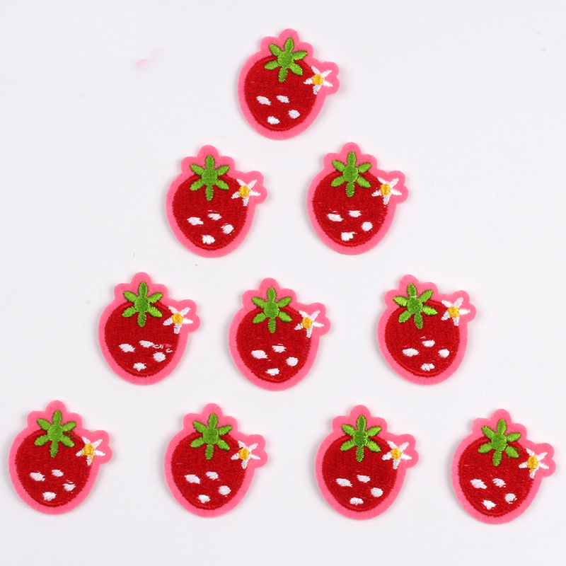 10pcs Cartoon Strawberry Patches For Clothes Dress Backpack DIY Sewing Appliqued Badge Embroidery Patches Clothing Stickers
