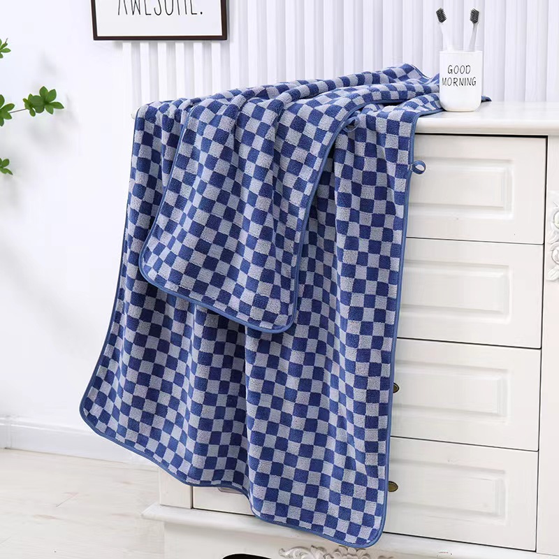 Checkered Pattern Towel Set Household Coral Fleece Towel - Temu