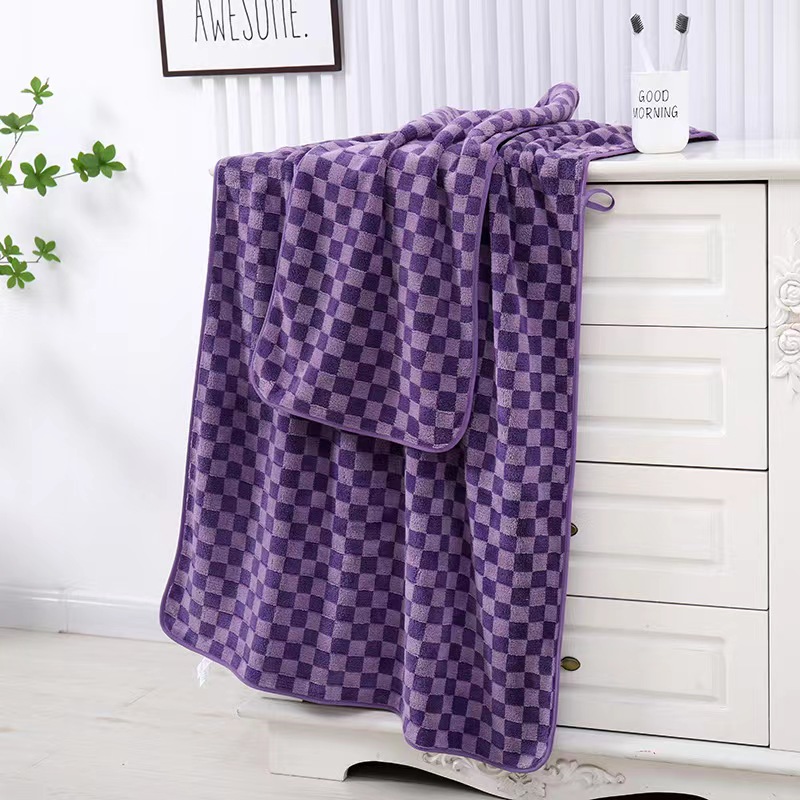 Plaid Pattern Towel Set Coral Velvet Hand Towel Bath Towel - Temu