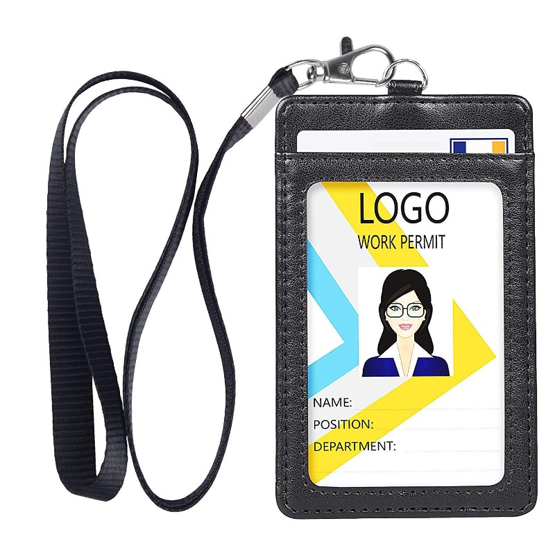 1pc Vertical PU Leather Lanyard With Multi-slot ID Card Holder For Credit  Card Chest Card