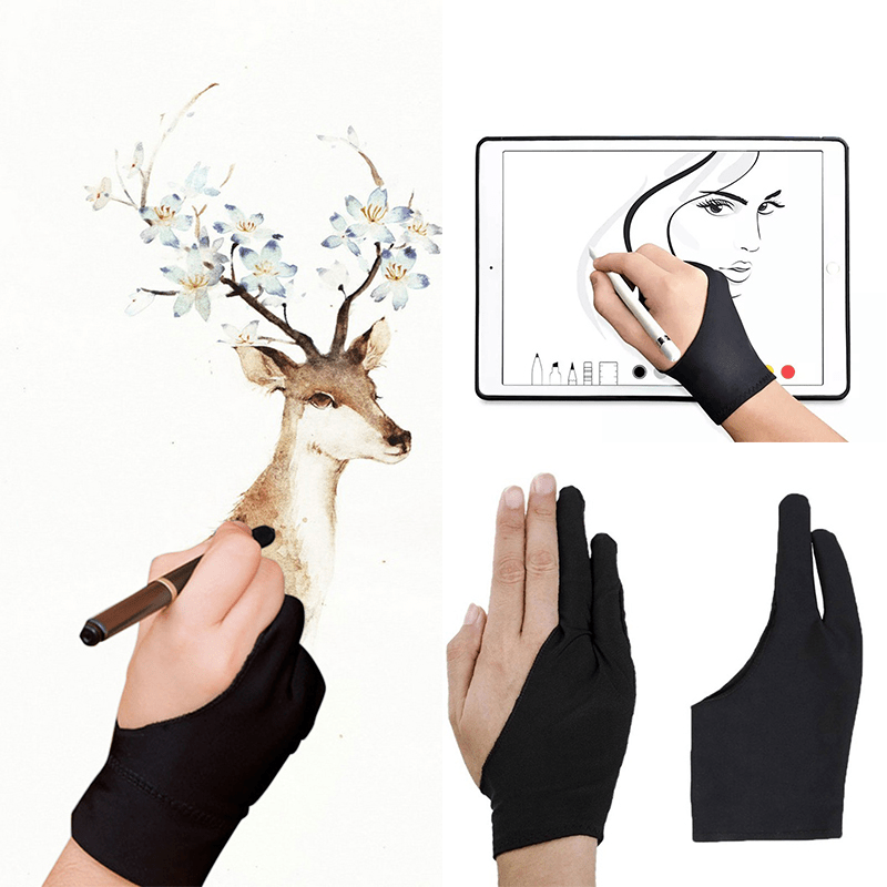 Artist Drawing Glove Black 2 finger anti-fouling Gloves for any Graphics  drawing Tablet for right and left hand black free size