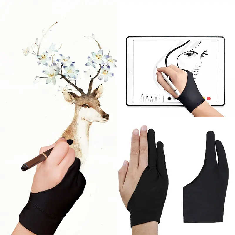 Glove for Graphic Tablet, Drawing Gloves with Two Fingers, Anti