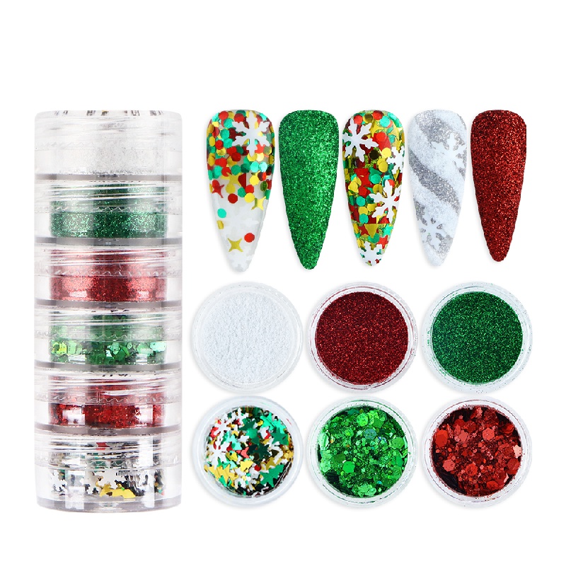 Christmas Nail Supplies Snowflake Christmas Tree Star Red Green White Nail  Glitter Accessories For Manicure Design Decoration