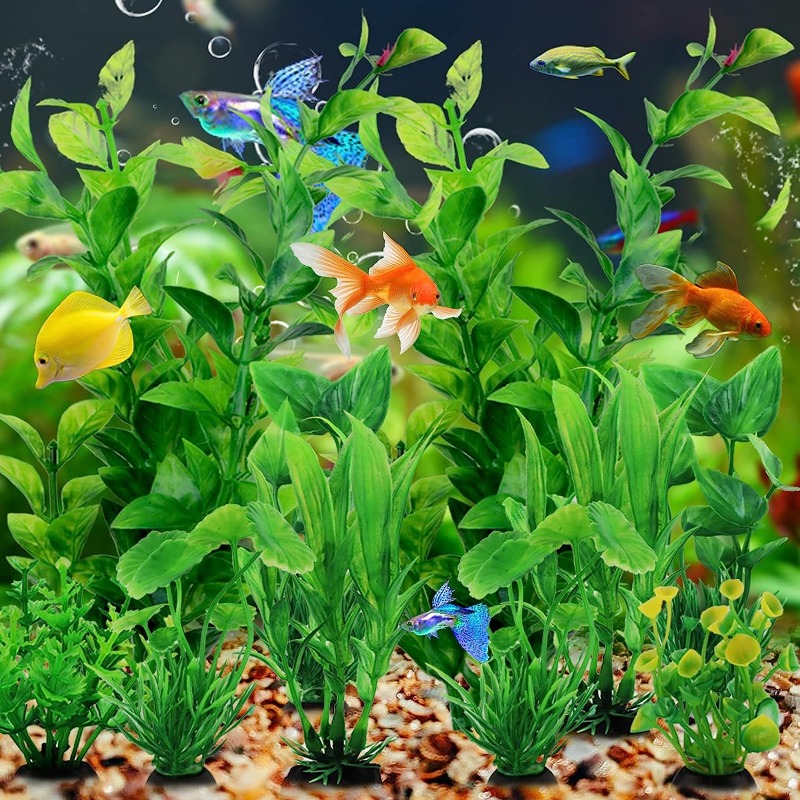 10pcs Fish Tank Accessories Green Plants Aquarium Decor Plastic