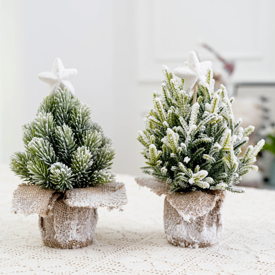 Jikolililili Artificial Mini Christmas Pine Tree,Desktop Pine Needle Trees with Stump,for Xmas Decor Winter Crafts Ornament Holiday Party Home Decor