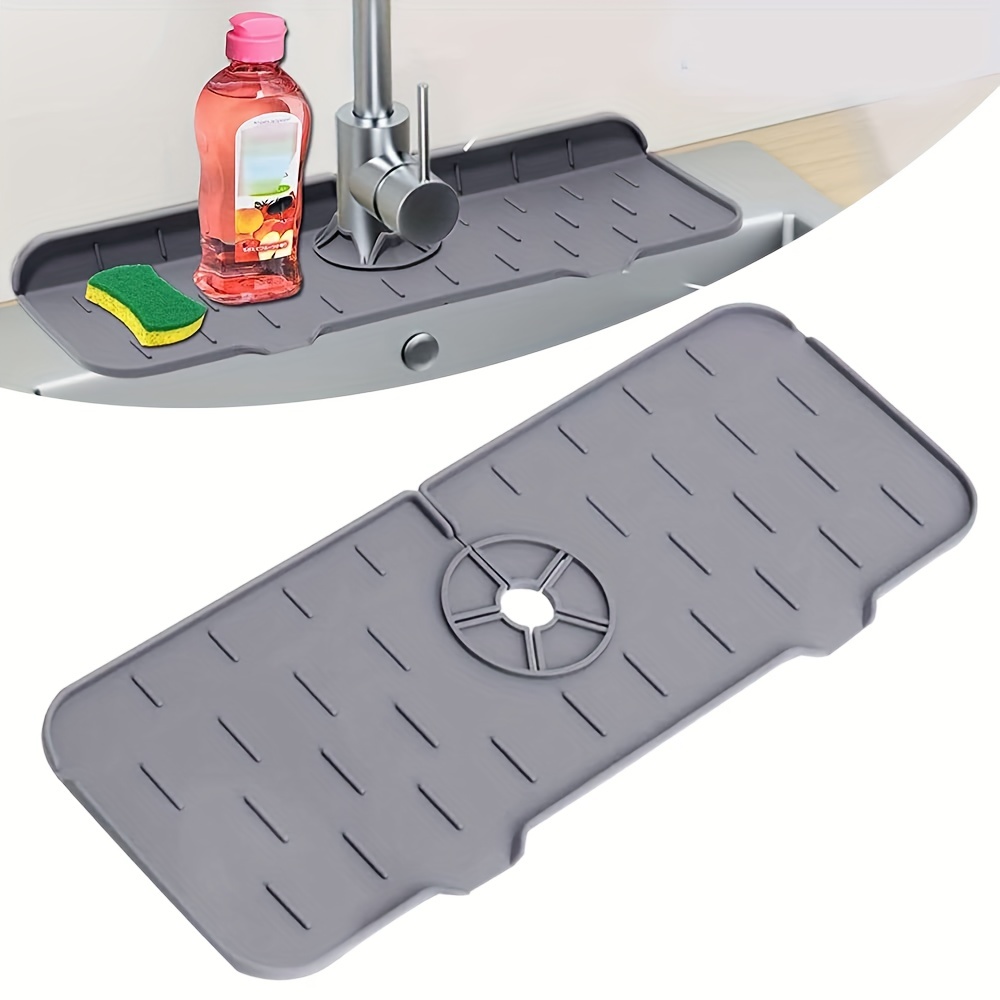 Silicone Draining Mat, Silicone Draining Mat for Kitchen Sink,  Silicone Faucet Splash Guard, Sink Splash Guard Behind Faucet, Sink Faucet  Absorbing Drying Mat (Green, Large/17.72x5.5in): Home & Kitchen