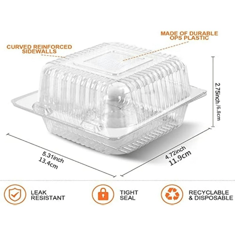 [250 Pack] Clear Hinged Plastic Containers - 8x8x3” Single Compartment  Clamshell Take Out Containers for Cake, Pastry, Salad - Disposable Plastic  Togo