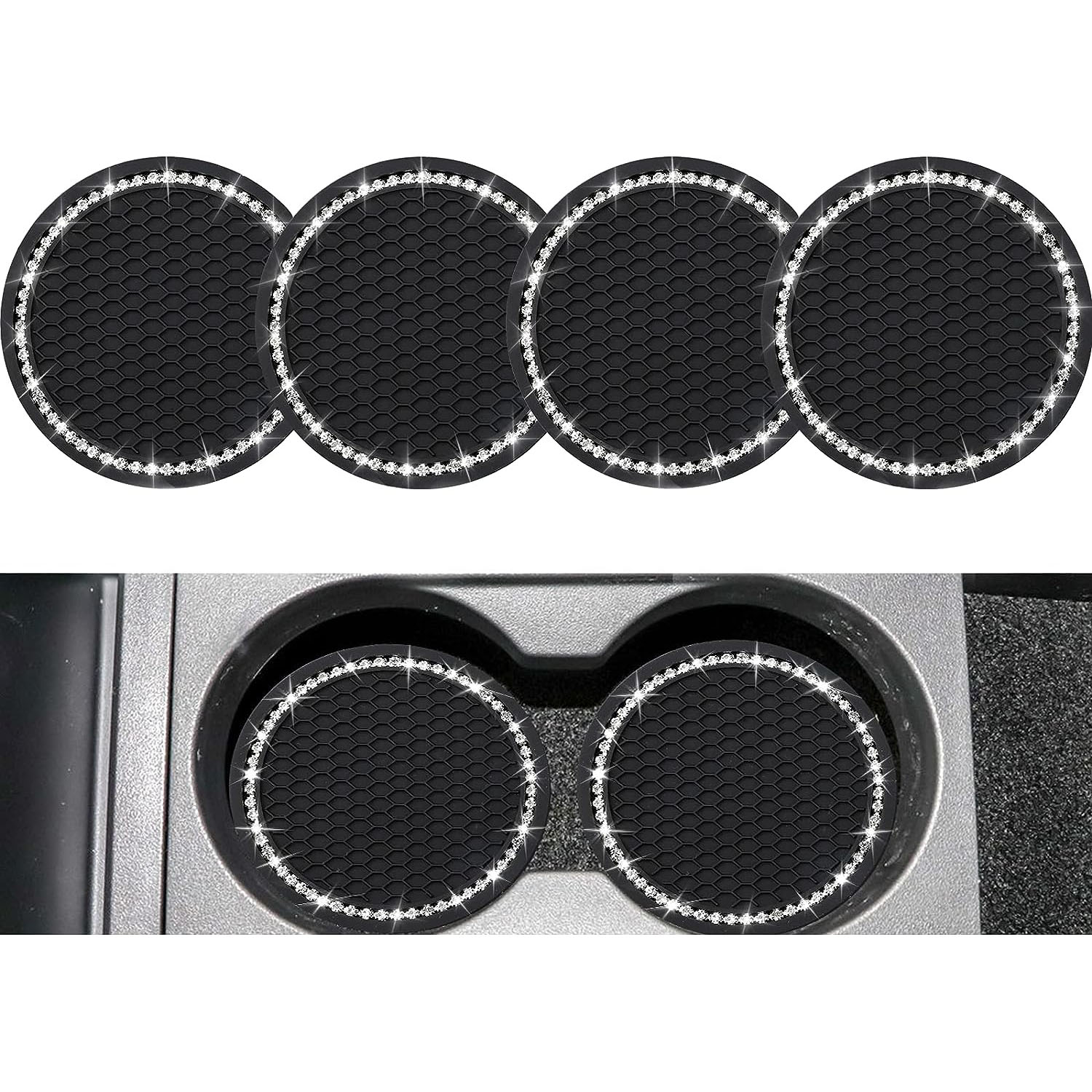 2PCS Car Cup Holder Coasters, 2.75-Inch Car Interior Accessories, Durable  Non Slip Silicone Mat for All Vehicles