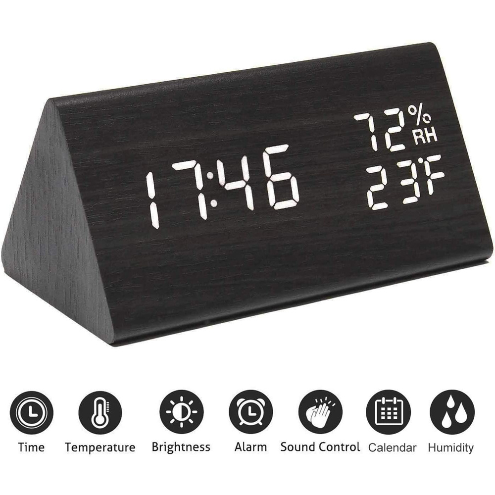Schreibtisch Tischuhren Digitaluhr LED Holz Alarm Sound Control