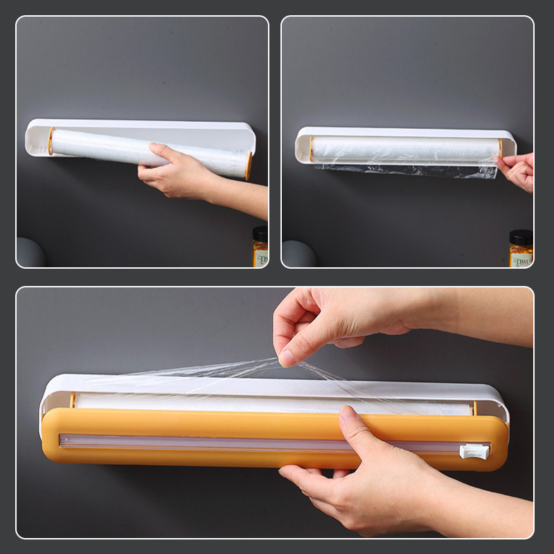 1  in 1 food film dispenser magnetic   with cutter storage box aluminum foil stretch film cutter kitchen accessories details 4