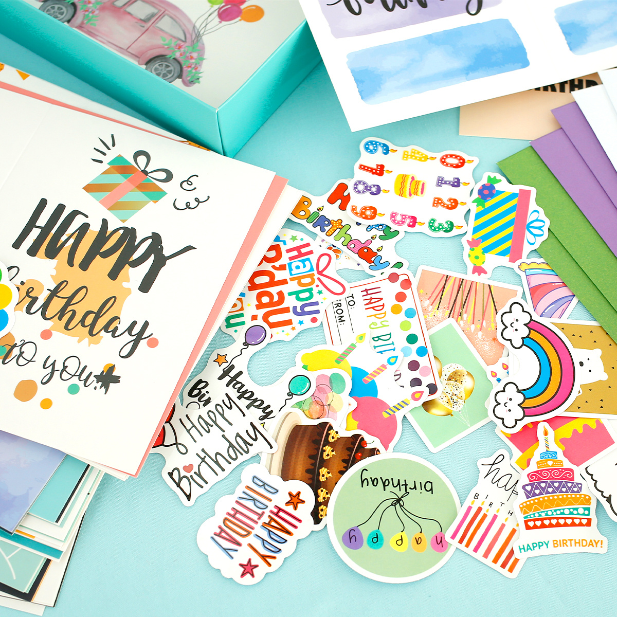 50pcs Happy Birthday Cards Set With 10 Envelopes & Stickers