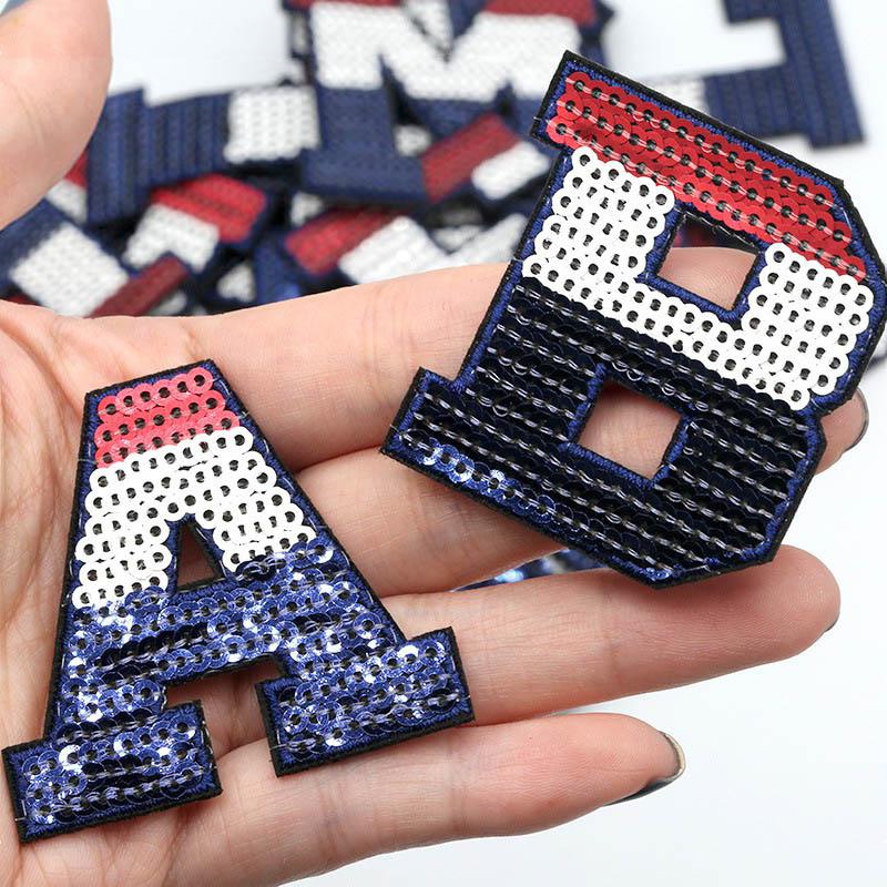 Colorful Decor Letter Patch Sew on Iron Letters for Clothing Sequin Shirt Applique Patches Jackets Manual 26 Pcs, Size: 4x3.5cm, Other
