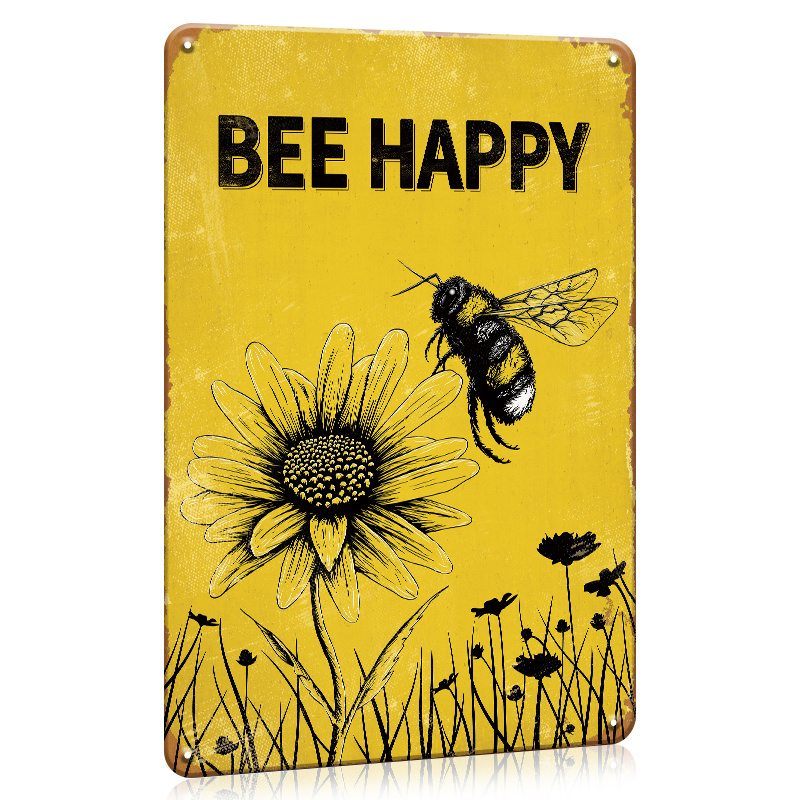 

Bee Sign, Rustic Metal Posters Bee Happy Sign, Farmhouse Yellow Bee Wall Decor For , Spring, Summer, Home Party, Coffee, Shop, Bakery, Wall Decoration, Bee Themed Gifts Eid Al-adha Mubarak