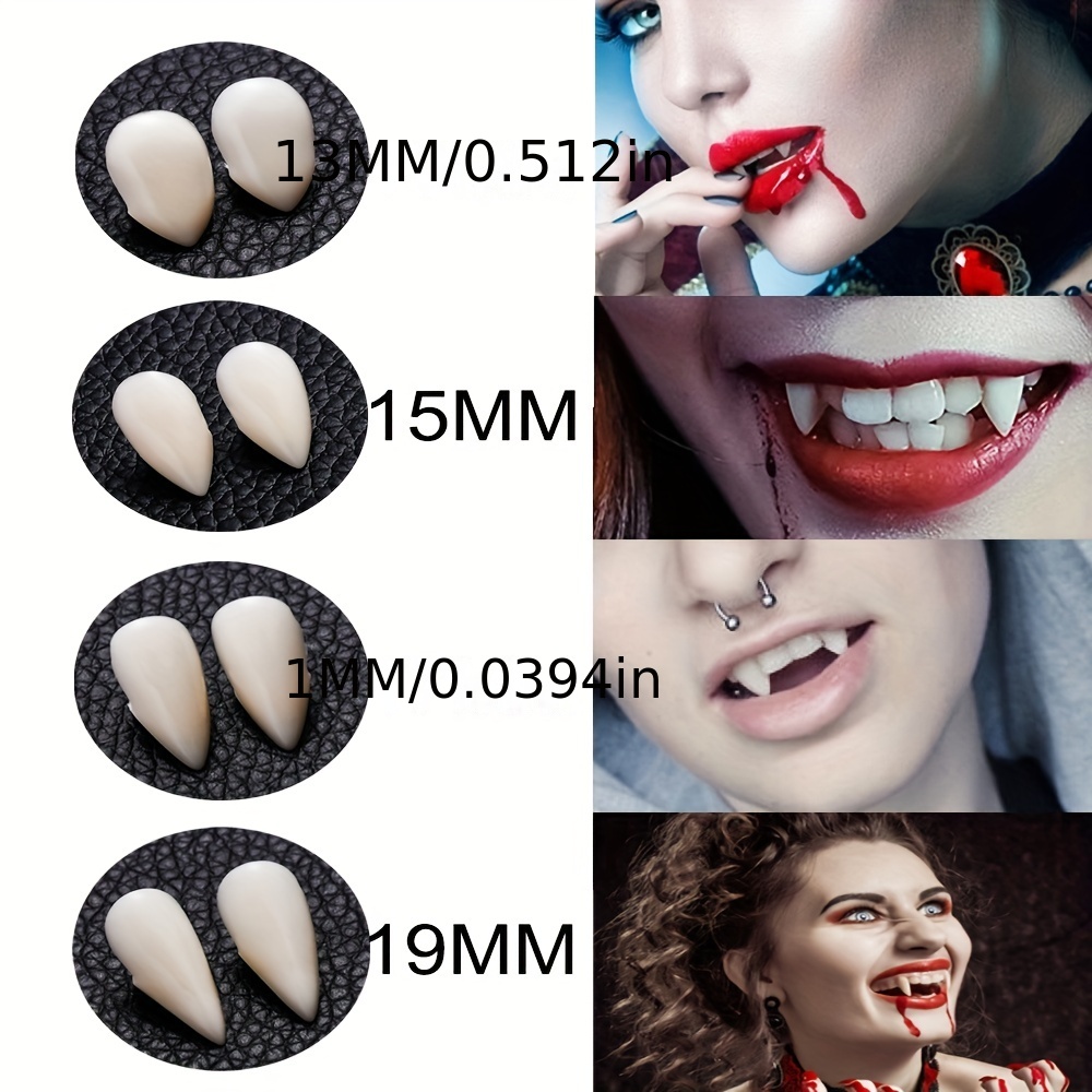 1 par de dientes de vampiro colmillos dentaduras postizas accesorios  disfraces de halloween accesorios dientes falsos pegamento sólido adhesivo dentadura  postiza fiesta de halloween decoración yj51-3