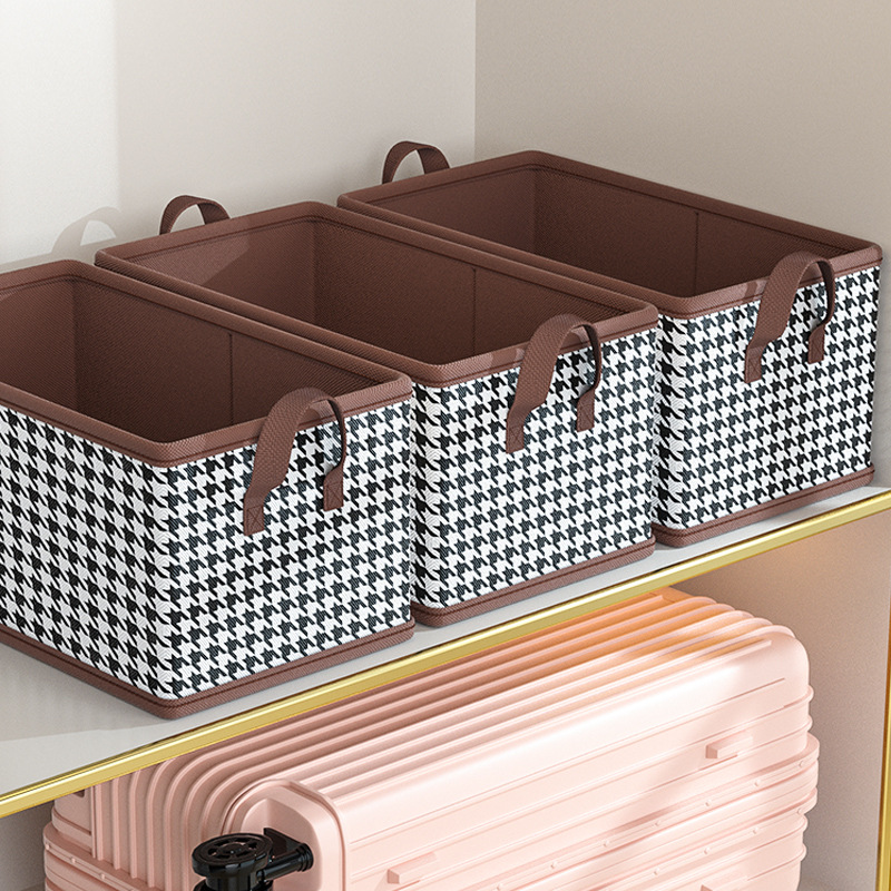 Fabric Storage Boxes for Organizing with Lids Houndstooth Clothes Bins  Baskets Container Organizers