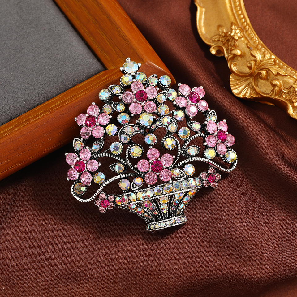 Men Classic Rhinestone Flower Basket Boorhces, Retro Exquisite