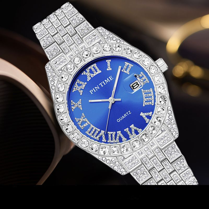  PINTIME Mens Diamond Watch Fully Iced Out and Colorful