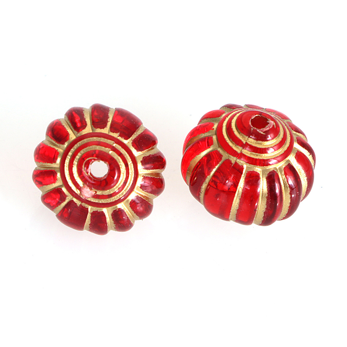 

20pcs Red & Golden Striped Round Lantern Design Acrylic Spacer Beads, Transparent Plastic Charms For Making, Necklaces, Bracelets, Earrings Accessories