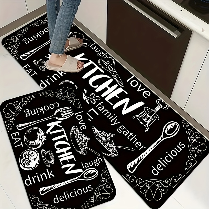 Set of 2 Non Slip Washable Absorbent Cushioned Floor Mats 17x32 + 17x4 –  Modern Rugs and Decor