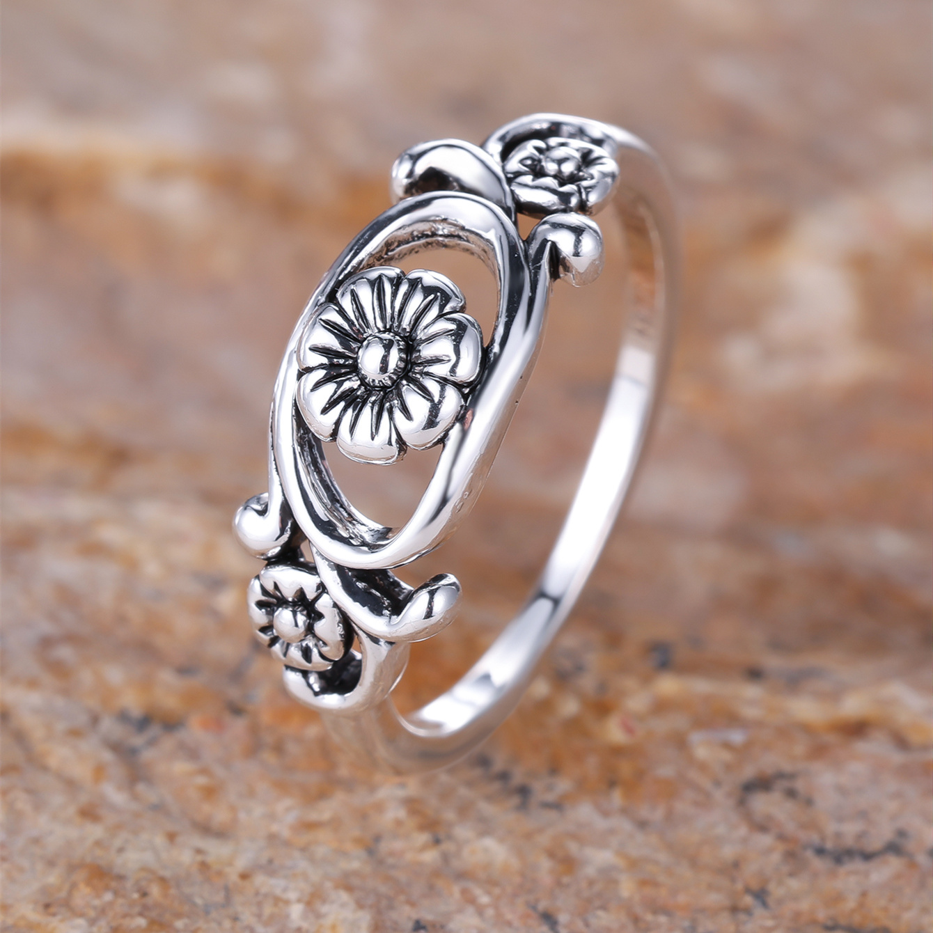 Image of Vintage Silvery Matte Floral Vine Ring For Women, A Unique And Wedding Band, Perfect For Dates And Showcasing