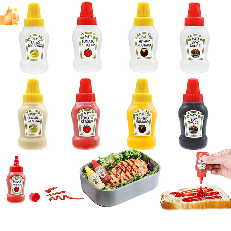 4/8pcs Mini Condiment Squeeze Bottles 25ml Honey/Ketchup/Soy Sauce/Salad  Dressing Dispensers Lunchbox Squeezable Containers Jars