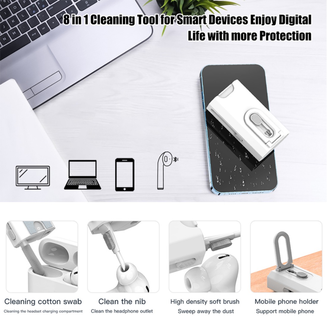 11-in-1 Keyboard Cleaning Kit, Laptop Cleaning Kit Keyboard Brush Cleaner  Electronics Cleaner for Cell Phone/Earbuds/Camera Lens/Computer with