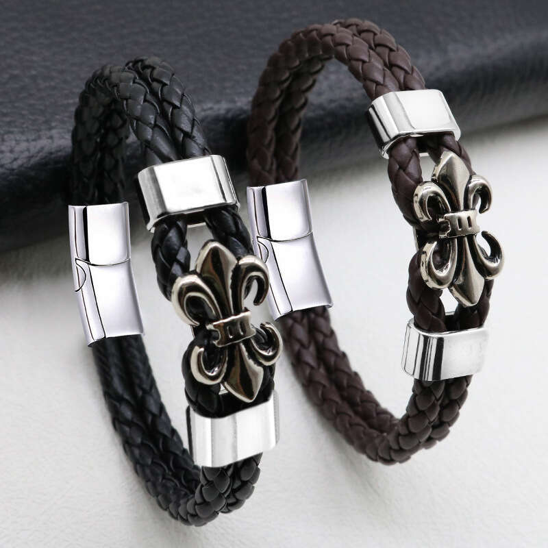 Leather Rope Stainless Steel Braided Leather Bracelet Simple - Temu Canada