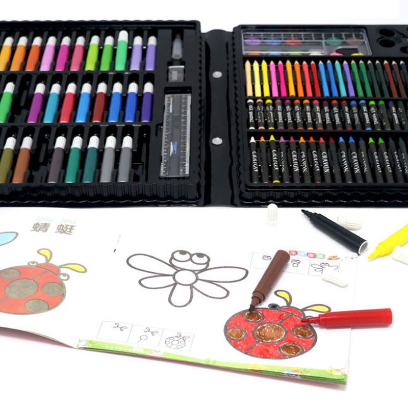 168pc Drawing Pen Art Set Kit Color Pencils Painting Crayon Oil Pastel Water Kids