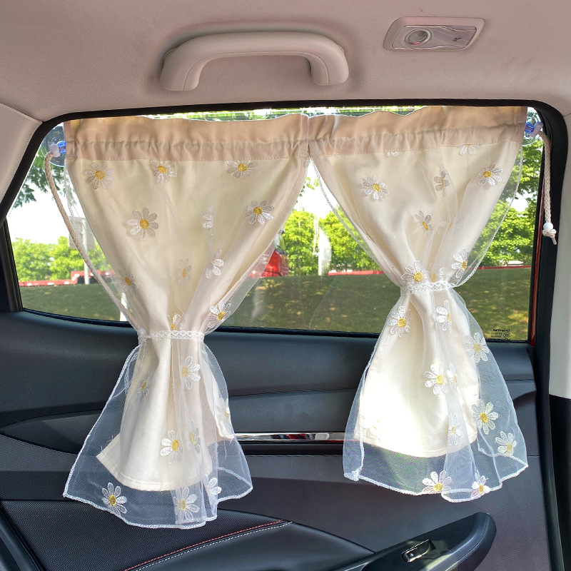 Cotton Car Curtains/ Shade for Babies With Suction Cups Curtain