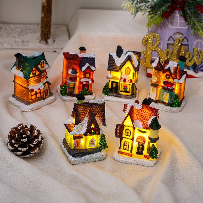 1 Pc Maison De Village De Neige De Noël Résine LED Allume La - Temu Belgium