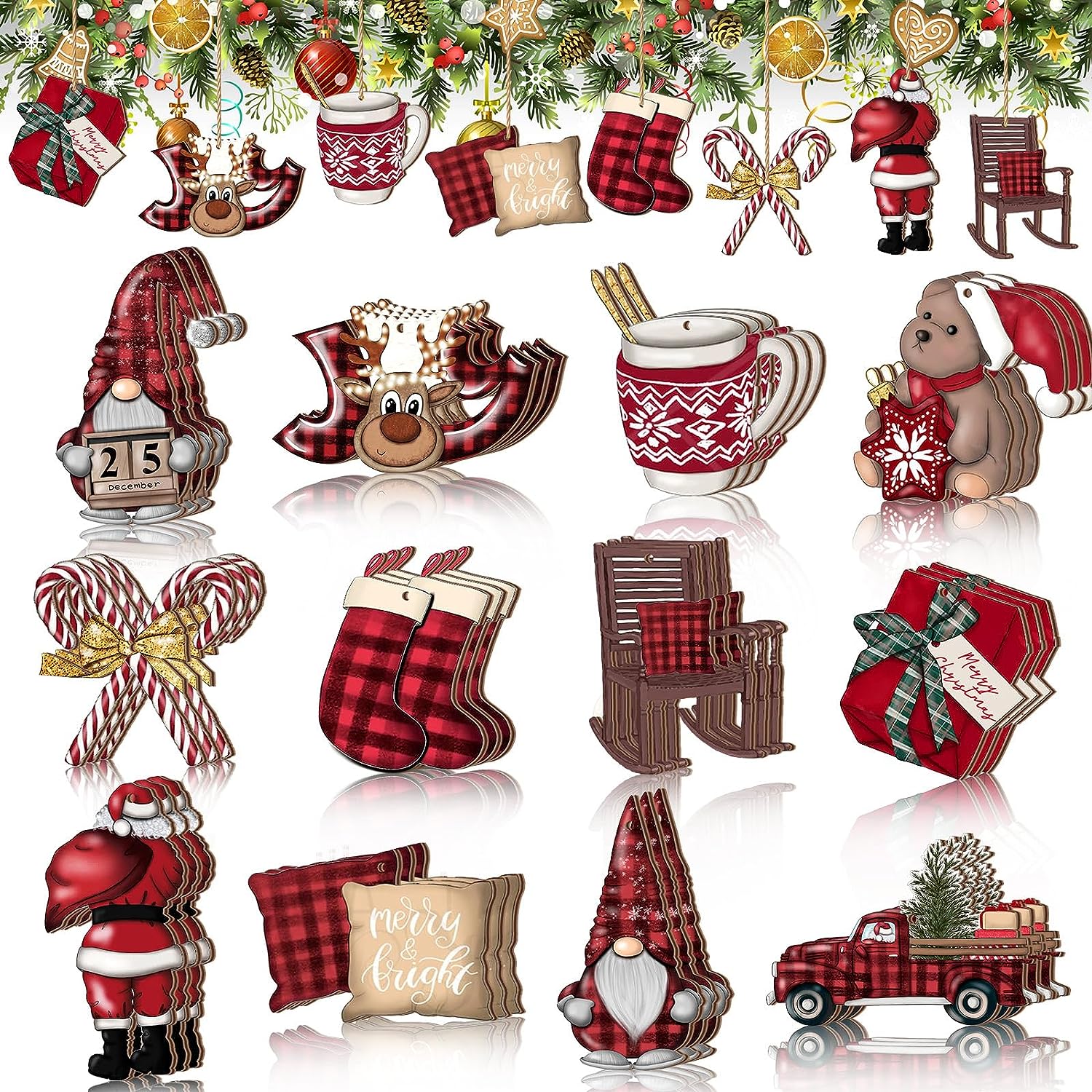 24pcs Wooden Christmas Winter Brown Gingerbread Candy Theme Party Gathering  Holiday Tree Hanging Celebration Home Decorations