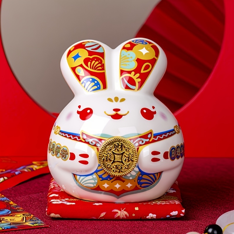 Année du lapin, mascotte du nouvel an chinois créatif en céramique zodiaque  lapin tirelire jouet créatif, fournitures du nouvel an chinois - Temu France